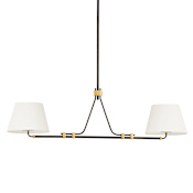 Hudson Valley Lighting Crown Heights 2 Light 52" Wide Linear Chandelier with Linen Shades Aged Brass / Distressed Bronze