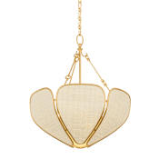 Hudson Valley Lighting Bayville 3 Light 20" Wide Pendant with Saguran Fabric Shade Vintage Gold Leaf