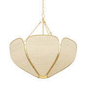 Hudson Valley Lighting Bayville 6 Light 32" Wide Pendant with Saguran Fabric Shade Vintage Gold Leaf
