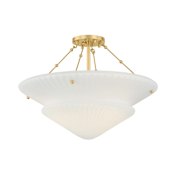 Hudson Valley Lighting Loburn 3 Light 20" Wide Semi-Flush Ceiling Fixture with Matte Opal Glass Shade Aged Brass