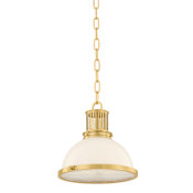 Hudson Valley Lighting Pinesbridge 11" Wide Mini Pendant with Glossy Opal Glass Shade Aged Brass
