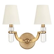 Hudson Valley Lighting Dayton 2 Light 12" Tall Wall Sconce Aged Brass / White Silk Shades