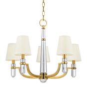 Hudson Valley Lighting Dayton 5 Light 25" Wide Chandelier Aged Brass / White Silk Shades