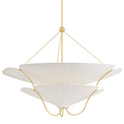 Hudson Valley Lighting Gerhard 9 Light 40" Wide Waterfall Chandelier with Ivory Linen Shades Aged Brass