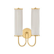 Hudson Valley Lighting Elaine 2 Light 17" Tall Wall Sconce with Pleated Silk Shades Aged Brass