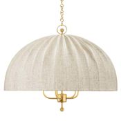 Hudson Valley Lighting Palmetto 5 Light 30" Wide Pendant with Natural Linen Shade Aged Brass