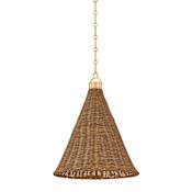 Hudson Valley Lighting Kensington 15" Wide Pendant with Walnut Rattan Shade Aged Brass
