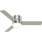 Hunter Minimus 52" 3 Blade Indoor Hugger Ceiling Fan with Remote Control and LED Light Kit Included Brushed Nickel