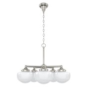 Hunter Saddle Creek 5 Light 24" Wide Chandelier with White Glass Shades Brushed Nickel