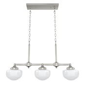 Hunter Saddle Creek 3 Light 33" Wide Linear Chandelier with White Glass Shades Brushed Nickel