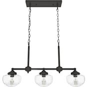 Hunter Saddle Creek 3 Light 33" Wide Linear Chandelier with Clear Seeded Glass Shades Noble Bronze