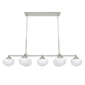 Hunter Saddle Creek 7 Light 52" Wide Linear Chandelier with White Glass Shades Brushed Nickel