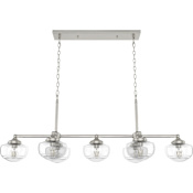 Hunter Saddle Creek 7 Light 52" Wide Linear Chandelier with Clear Seeded Glass Shades Brushed Nickel