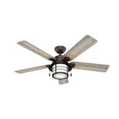 Hunter Key Biscayne 54" 5 Blade Indoor / Outdoor Ceiling Fan with Reversible Blades and LED Light Kit Onyx Bengal
