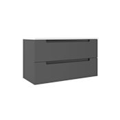 ICO Bath Coda 36" Wide Vanity Set with Cabinet, Stone Composite Vanity Cabinet Top, and Modern Legs - Less Sink Ash Grey