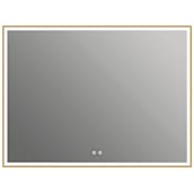 ICO Bath Eden 48" W x 36" H Modern Rectangular Aluminum Framed Bathroom Wall Mirror with Light Brushed Gold