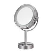 ICO Bath Volkano 10-7/8" W x 16" H Modern Circular Framed Makeup Mirror with LED Lighting Brushed Nickel