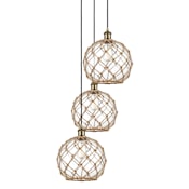 Innovations Lighting Farmhouse Rope 3 Light 17" Wide Multi Light Pendant Antique Brass / Clear Glass with Brown Rope