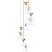 Innovations Lighting Newton Cone 9 Light 23" Wide Multi Light Pendant Brushed Brass / Clear