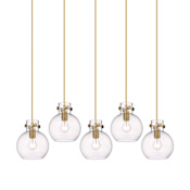 Innovations Lighting Newton Sphere 5 Light 40" Wide Linear Pendant Brushed Brass / Clear