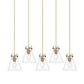 Innovations Lighting Newton Cone 5 Light 40" Wide Linear Pendant Brushed Brass / Clear