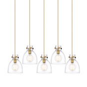 Innovations Lighting Newton Bell 5 Light 40" Wide Linear Pendant Brushed Brass / Clear