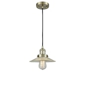 Innovations Lighting Halophane 9" Wide Mini Pendant - Cord Suspension Antique Brass / Clear Halophane