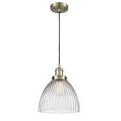 Innovations Lighting Seneca Falls Single Light 10" Wide Mini Pendant with Adjustable Cord Antique Brass / Clear Halophane