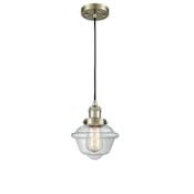 Innovations Lighting Small Oxford Single Light 8" Wide Mini Pendant with Adjustable Cord Antique Brass / Clear