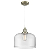Innovations Lighting X-Large Bell Single Light 12" Wide Pendant Antique Brass / Clear