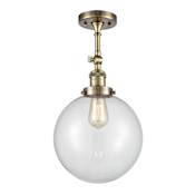 Innovations Lighting X-Large Beacon 10" Wide Semi-Flush Globe Ceiling Fixture / Wall Sconce with 16" Height Antique Brass / Clear