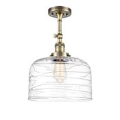 Innovations Lighting Bell 12" Wide Semi-Flush Ceiling Fixture Antique Brass / Clear Deco Swirl