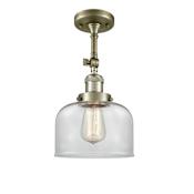 Innovations Lighting Large Bell 8" Wide Semi-Flush Ceiling Fixture Antique Brass / Clear