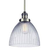 Innovations Lighting Seneca Falls Single Light 10" Wide Mini Pendant with Hang Straight Swivel Antique Brass / Clear Halophane