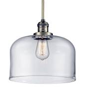 Innovations Lighting X-Large Bell Single Light 12" Wide Pendant with Hang Straight Swivel Antique Brass / Clear