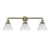 Innovations Lighting Cone 3 Light 32" Wide Commercial Vanity Light Antique Brass / Clear