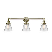 Innovations Lighting Cone 3 Light 30" Wide Commercial Vanity Light Antique Brass / Clear