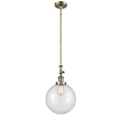Innovations Lighting X-Large Beacon 10" Wide Adjustable Mini Pendant Antique Brass / Clear