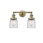 Innovations Lighting Small Bell 2 Light 15" Wide Bathroom Vanity Light with Multiple Shade Options Antique Brass / Clear