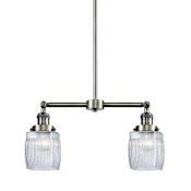 Innovations Lighting Colton 2 Light 22" Wide Linear Chandelier / Semi-Flush Ceiling Fixture Antique Brass / Thick Clear Halophane
