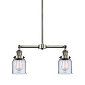 Innovations Lighting Small Bell 2 Light 21" Wide Linear Chandelier / Semi-Flush Ceiling Fixture Antique Brass / Clear