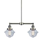 Innovations Lighting Small Oxford 2 Light 24" Wide Linear Chandelier / Semi-Flush Ceiling Fixture Antique Brass / Clear