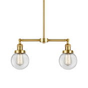Innovations Lighting Beacon 2 Light 23" Wide Linear Pendant / Converts to Semi-Flush Ceiling Fixture Satin Gold / Clear