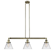 Innovations Lighting Cone 3 Light 40" Wide Commercial Linear Chandelier Antique Brass / Clear