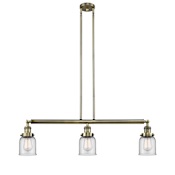 Innovations Lighting Bell 3 Light 38" Wide Commercial Linear Chandelier Antique Brass / Clear