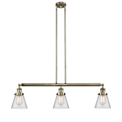 Innovations Lighting Cone 3 Light 39" Wide Commercial Linear Chandelier Antique Brass / Clear