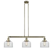 Innovations Lighting Bell 3 Light 41" Wide Commercial Linear Chandelier Antique Brass / Clear