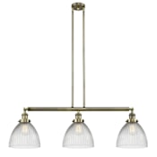 Innovations Lighting Seneca Falls 3 Light 39" Wide Linear Chandelier Antique Brass / Clear Halophane