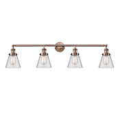 Innovations Lighting Cone 4 Light 42" Wide Commercial Vanity Light Antique Copper / Clear