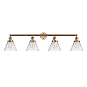 Innovations Lighting Cone 4 Light 44" Wide Commercial Vanity Light with Cone Shades Brushed Brass / Clear